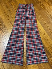 NEW NOS Vtg 70's WRANGLER Ladies Plaid Heavy Cotton Bell Bottom Pants Sz 7-8