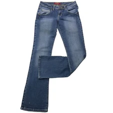 JAG Women's Junior Blue Denim Bootcut Stone Wash Embroidered Pocket Size 27