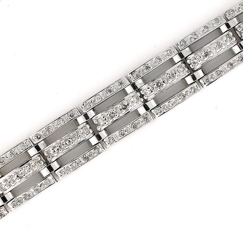 14k White Gold Men's Triple Row Diamond Bracelet 3.18 CTS- Mens Diamond Bracelet - Image 2 of 3
