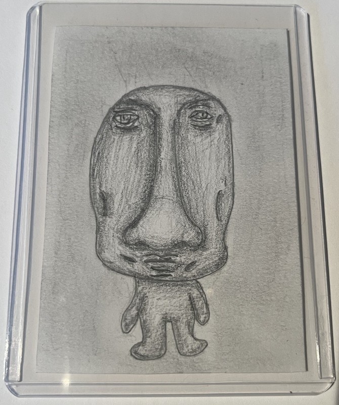 ACEO, Original Art, Abstract, Alien, Nose, Drawing, Framed, Signed by NR