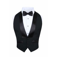 Men's Classic Formal 100 Wool Black Backless Tuxedo Vest Includes Bow Tie