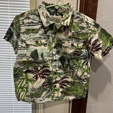 Old Navy Kids Boys Hawaiian Shirt Size 4 Green/Brown Short Sleeve Button Up