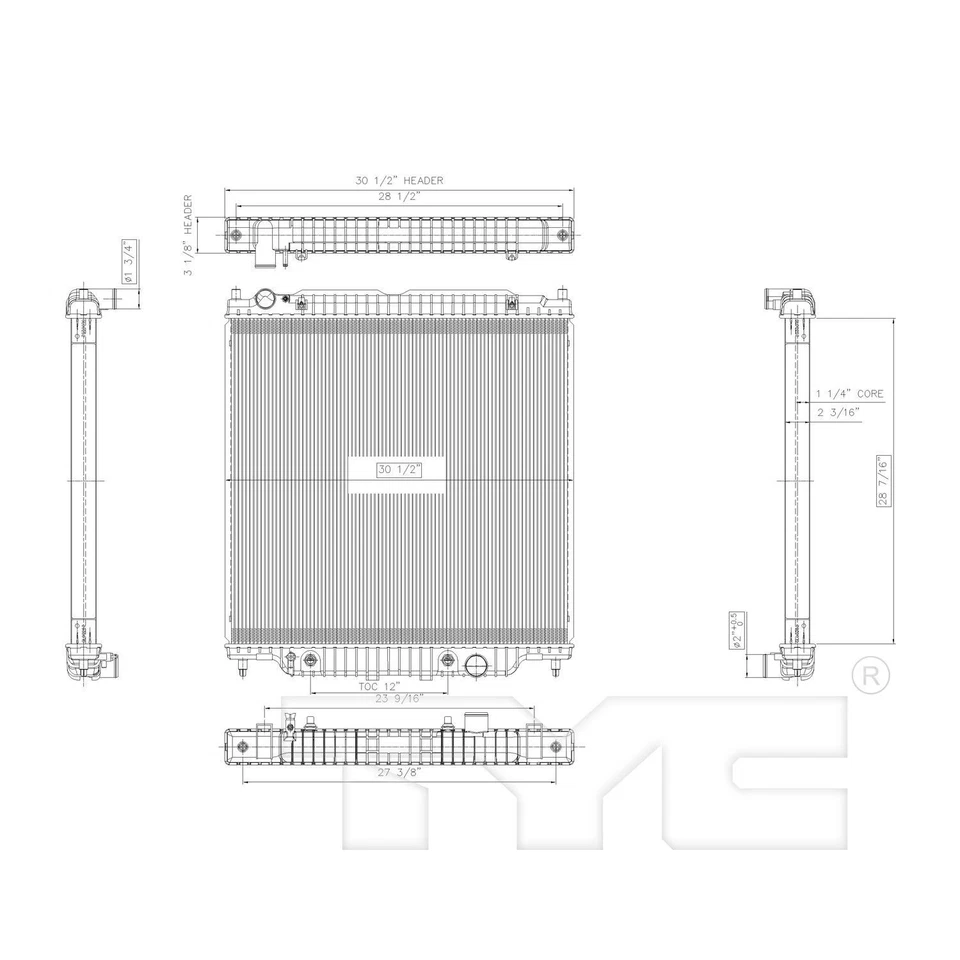 Conjunto de radiador TYC 2887 para 05-07 Ford F-250 SD F-350 SD F-450 SD F-550 SD Foto 3 de 4