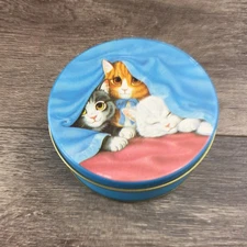 Vintage J.S.N.Y. Peeking Hiding Cat Kitten 3.5" in 6 Coaster Set w Tin Cork