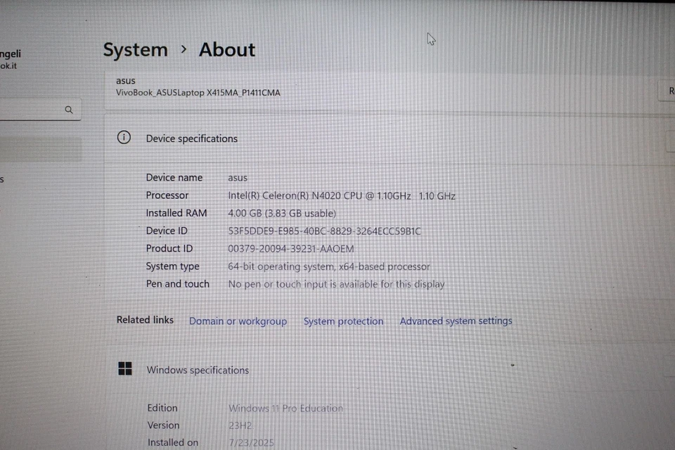 Asus Vivobook 14" AZERTY X415MA Intel Celeron N4020 RAM 4GB SSD 256GB Grey - Immagine 4 di 4