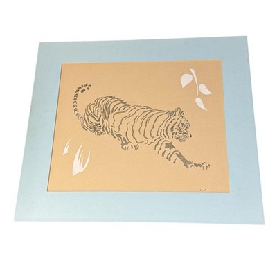 Vintage 1976 Angelo Tiger Pointillism Mixed Media Collage Original Signed 14x16