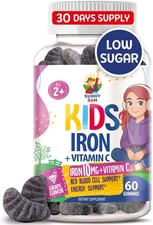SUNNY SAM Kids & Teens Iron Gummies - 10mg Iron & Vitamin C - Low Sugar