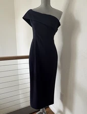 Katie May Flynn Dress Women's 8 One Shoulder Navy Blue Elegant Classic Midi