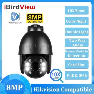 8MP 4K PTZ IP Camera Outdoor Auto Tracking 10x Zoom Two Way Audio Color Night