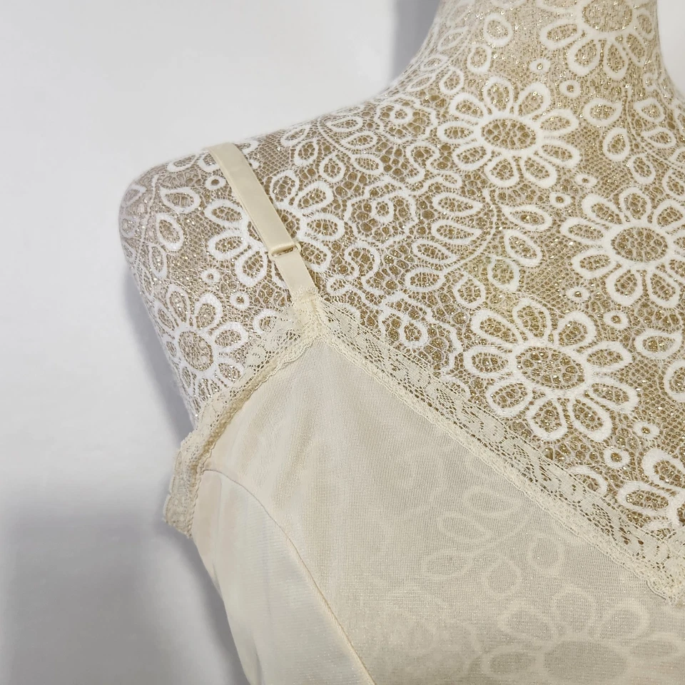 Vintage Union Made JC Penny Women's Size 12/34 Small Ivory Mid Length Slip Dress - Image 4 of 4