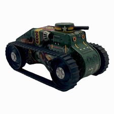 Marx E-12 Wind-Up Tin Litho Tank 1940s Red/Yellow/Green 9.5" USA All Original VG