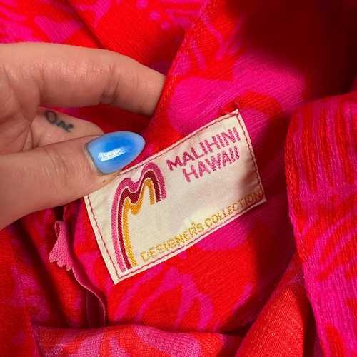 VINTAGE MALIHINI HAWAII DESIGNER COLLECTION HAWAII HOT PINK/RED MAXIKLEID SONNE - Bild 3 von 7