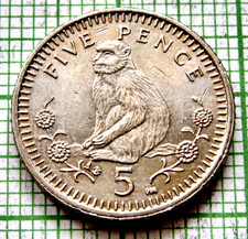 GIBRALTAR Elizabeth II 2002 AB 5 PENCE, BARBARY MACAQUE MONKEY km# 775