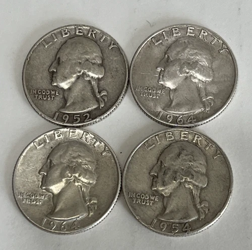 Lot of 4 90% Silver Washington Quarters Mix Years silver coins US,