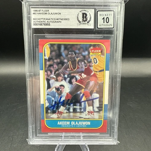 1986-87 Fleer Basketball Hakeem Olajuwon Auto #82 Rookie Card Beckett 10 Auto 🔥