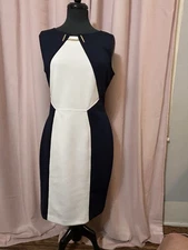 Scuba Women’s SIze 12 Dress Sheath Navy White Color Block Illusion Ivanka Trump