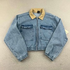 Stranger Things Jacket Girls Large Blue Denim Full Zip Collared Cropped NWT