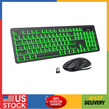 Large Print Wireless Keyboard and Mouse - 7 Colors Backlit Keyboard,Rechargeable