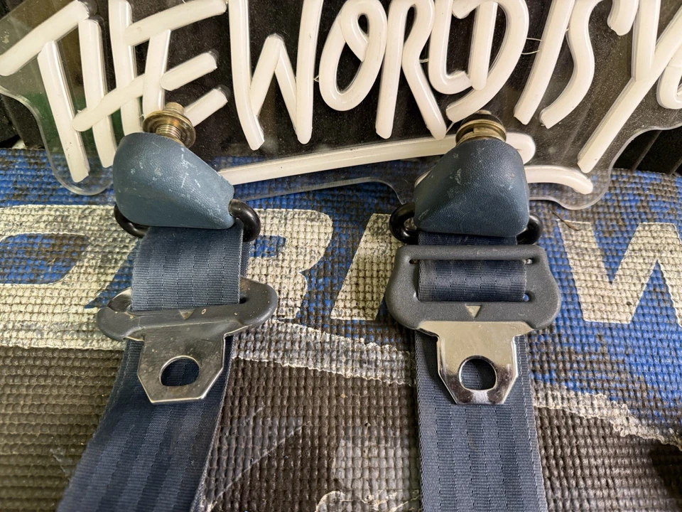 1980 Nissan Datsun 720 Truck Front Blue Seat Belt Retractors With Buckles  - Image 4 of 4