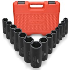 02475A 1/2" Drive Deep Impact Socket Set, 14 Piece | 6 Point Metric Sizes (11...