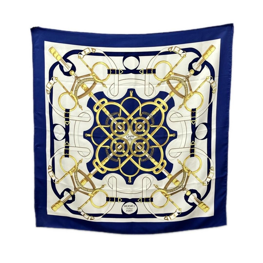 Hermes Scarf Silk 100% Carre90 Eperon dor Ladies Damage Details Dirt on Surface