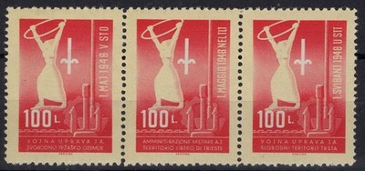 TRIESTE ZONE B 1948 TRIPTYCH FIRST MAY 3 V. G.O MH*