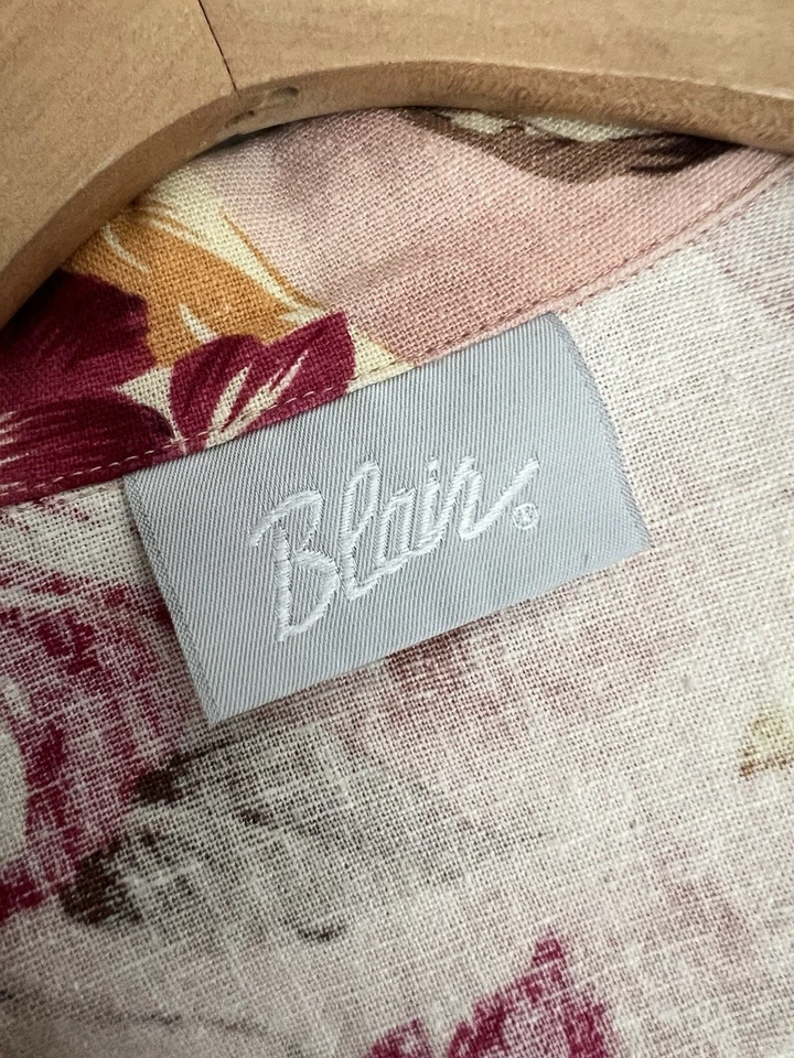 Camisa Blair Manga Corta Floral Abotonada Mezcla de Lino Hawaiana L/XL Verano Playa Foto 3 de 4