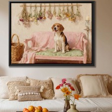 Oil Painting Beagle Dog Canvas Print Living Room Decor Rustic Wall Art Decor