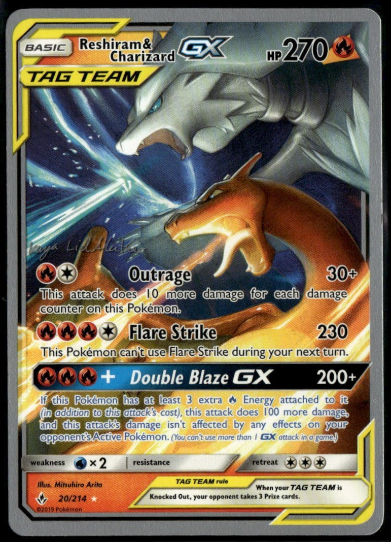 Reshiram & Charizard GX 20/214 2019 World Championship MP Pokemon Card