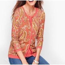 Talbots Charming Cardigan 3X cotton blend English Paisley pink