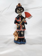 Catrina Día de los Muertos Arcilla 9" Bombero/Esqueleto Hecho a Mano y Ptd. Arte Popular México