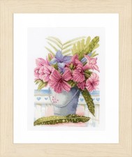 Cross Stitch "A Bouquet Of Flowers In A Bucket" Embroidery Kit Unprinted  anvas