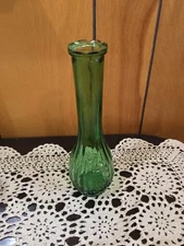 Green Glass Bud Vase No Markings 9” Tall