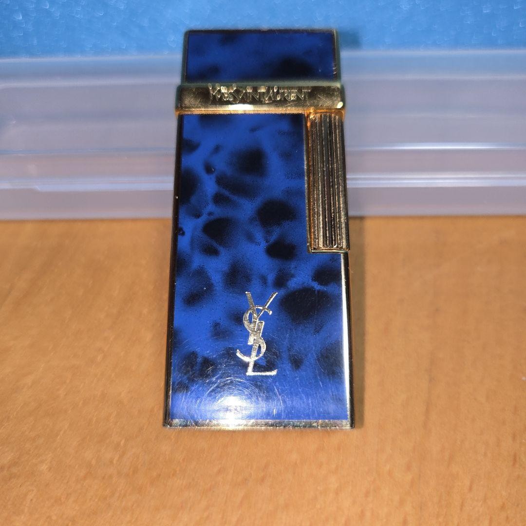 YSL Yves Saint Laurent Antique Blue Pattern Lighter Used 1990s Collectible thumbnail 5