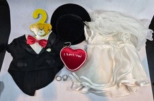 Build A Bear Wedding Set Bride Groom Outfit Suit Tuxedo Hat Dress Veil Pillow