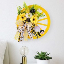 Artificial Flowers Sign Bee Bowknot Thanksgiving Sunflower Wreath Front Door