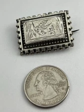 Antique Victorian Aesthetic Movement Bird & Butterfly in Reeds Rectangle Brooch