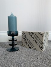 Vintage Wedgwood Sheringham Blue Glass 2 Ring Candle Holder Boxed w Candle