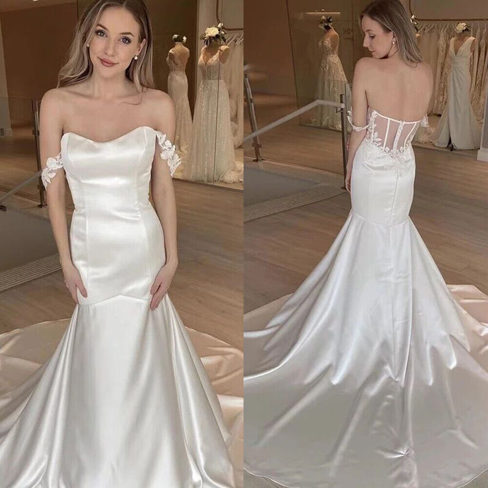 Backless Mermaid Satin Off the Shoulder Wedding Dress Backless Mermaid Satin Off the Shoulder Wedding Dress