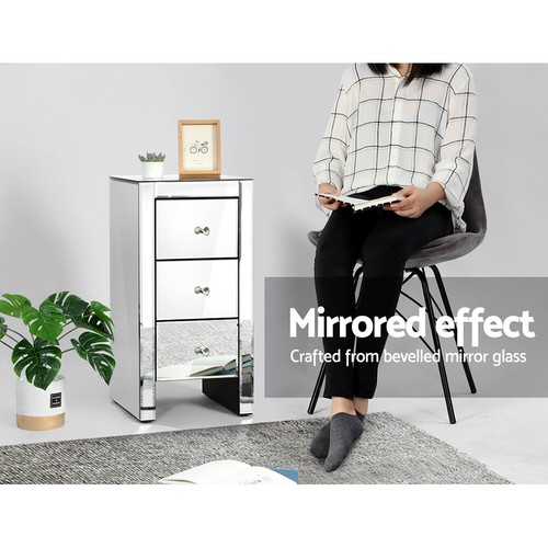 Artiss Bedside Table 3 Drawers Side Table Nightstand Mirrored Storage Cabinet - Picture 5 of 85