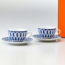 Hermes Bleus d'Ailleurs Pair of Tea Cup  Saucer Blue Porcelain 200ml NIB