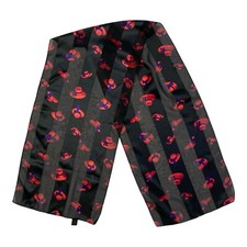 Vintage Hat Print Scarf 1990s Oblong Neckscarf Satin Black/Red/Purple