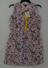 Original Nicole Miller Dress SZ S Pink Print Sleeveless Button-up V-neck Pockets