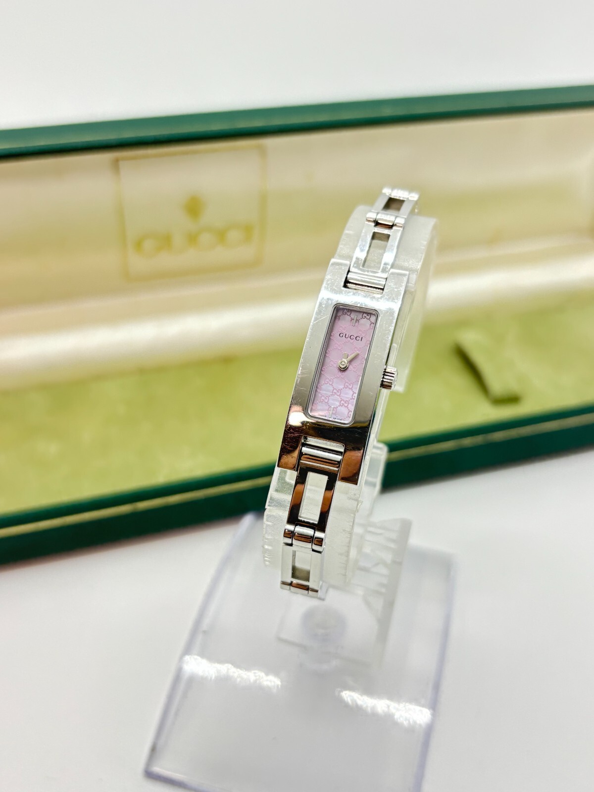 [Exc+5 w/Box] GUCCI 3900L Quartz Watch Pink Dial Silver Case 12mm Ladies F/S