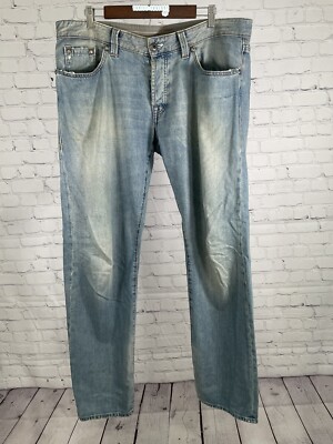Boss Hugo Boss Selvedge Organic Denim Distressed Button Fly Baggy Jeans  38x34
