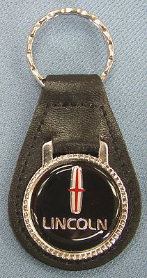 Vintage Black LINCOLN STAR Black Leather Red Star Key Ring 3112 Key Fob