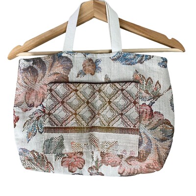 Handmade Purse Mini Tote Bag Floral Tapestry Light Neutrals Lined 14x11.5