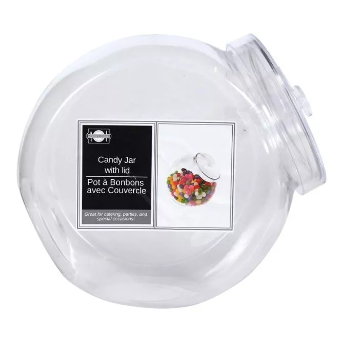 Caterers Corner Clear Plastic Candy Jars with Lids 55 oz. ( Small )