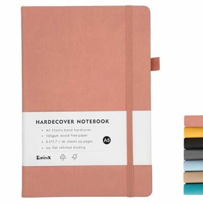 Hardcover Journal Notebook, 192 Pages A5 Lined College Ruled Paper, Pink