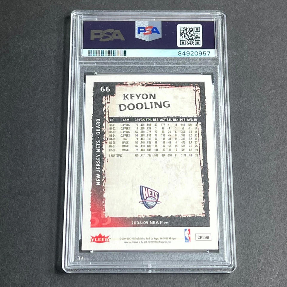 Tarjeta firmada por Keyon Dooling Fleer #66 de la NBA Fleer #09 automática redes losas PSA Foto 2 de 2